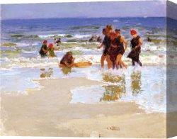 The Seashore Canvas Paintings - At the Seashore by Edward Potthast