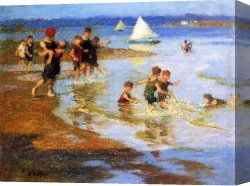 Spirits at Play II Canvas Paintings - Children at Play on the Beach by Edward Potthast