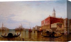 Palace Canvas Paintings - Gondolas On The Grand Canal In Front Of The Doge's Palace, Venice by Edward Pritchett