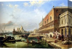 Salute Canvas Paintings - The Bacino, Venice, Looking Towards The Grand Canal, With The Dogana, The Salute, The Piazetta And The Doges Palace by Edward Pritchett