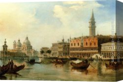 Salute Canvas Paintings - The Bacino, Venice, With The Dogana, The Salute And The Doge's Palace by Edward Pritchett