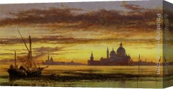 Salute Canvas Paintings - Sunset Sky, Salute and San Giorgio Maggiore by Edward William Cooke
