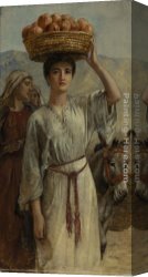 Pomegranate Canvas Paintings - Woman Carrying a Basket Full of Pomegranates by Edwin Longsden Long