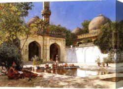 Figure Classic Canvas Paintings - Figures in the Courtyard of a Mosque by Edwin Lord Weeks