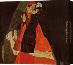 The Monk And The Nun Canvas Paintings - Cardinal and Nun by Egon Schiele