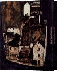 Dead Canvas Paintings - Dead city or city on the blue river by Egon Schiele