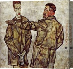 Double Roosters Canvas Paintings - Double Portrait of Heinrich Bensch and his Son Otto by Egon Schiele