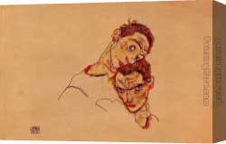 Double Roosters Canvas Paintings - Double Self Portrait by Egon Schiele