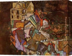 An Arguement with The Town Marshall Canvas Paintings - Edge of Town Krumau Town Crescent III by Egon Schiele