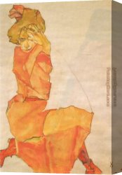 Orange Canvas Paintings - Girl in orange 1910 by Egon Schiele