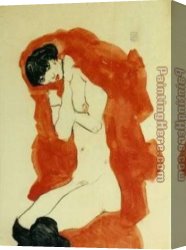 Girl with a Red Hat Canvas Paintings - Girl with Red Blanket by Egon Schiele