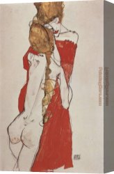 The Daughters of Judah in Babylon Canvas Paintings - Mother and daughter by Egon Schiele