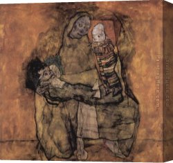 Mother And Child 7 Canvas Paintings - Mother with two children by Egon Schiele