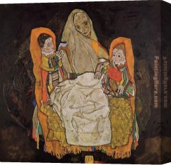 Mother And Child 7 Canvas Paintings - Mother with Two Children by Egon Schiele