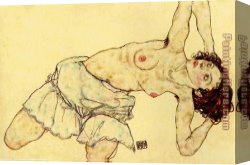Nude Canvas Paintings - Nude woman with a skirt by Egon Schiele