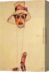 Man with Scythe Canvas Paintings - Portrait of a Man with a Floppy Hat by Egon Schiele