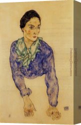 Portrait of a Woman Canvas Paintings - Portrait of a Woman with Blue and Green Scarf by Egon Schiele