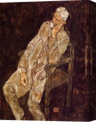 Portrait of a Young Man (detail) Canvas Paintings - Portrait of an Old Man Johann Harms by Egon Schiele