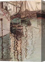 Ships Canvas Paintings - Sailing ships in the waves exciting water the harbour of Trieste by Egon Schiele
