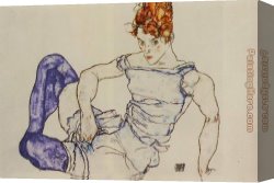 Violets Canvas Paintings - Seated Woman in Violet Stockings by Egon Schiele