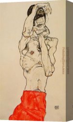 Standing Canvas Paintings - Standing Male Nude with a Red Loincloth by Egon Schiele