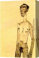 Standing Canvas Paintings - Standing nude man by Egon Schiele