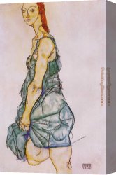 Standing Canvas Paintings - Standing Woman in a Green Skirt by Egon Schiele