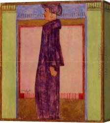 Standing Canvas Paintings - Standing Woman in Profile by Egon Schiele