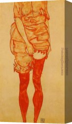 Standing Canvas Paintings - Standing Woman in Red by Egon Schiele