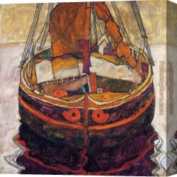 Fishing Boats at Dusk Canvas Paintings - Trieste Fishing Boat by Egon Schiele