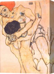 Young Peasant Girl with a Stick Canvas Paintings - Two young girls by Egon Schiele