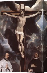 Greco Canvas Paintings - Christ on the Cross Adored by Donors by El Greco