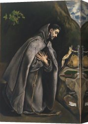 Greco Canvas Paintings - St. Francis Venerating the Crucifix by El Greco