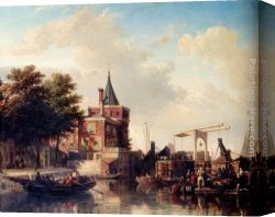 A View of Amsterdam Market Canvas Paintings - View Of The_Schreierstoren, Amsterdam, In Summer by Elias Pieter van Bommel
