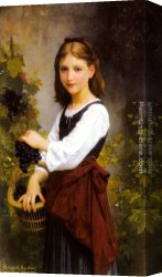 Grapes Canvas Paintings - A Young Girl Holding a Basket of Grapes by Elizabeth Jane Gardner Bouguereau