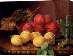 Still Life with Grapes, a Peach, Plums And a Pear on a Table with a Wine Glass And a Flask Canvas Paintings - Plums On A Table In A Glass Bowl by Eloise Harriet Stannard