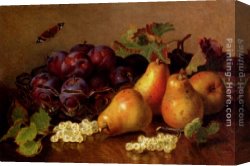 Pear Canvas Paintings - Still Life With Pears, Plums In A Glass BowlAnd White Currants On A Table by Eloise Harriet Stannard