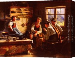 The Conversation Canvas Paintings - Kitchen Conversation by Emil Rau