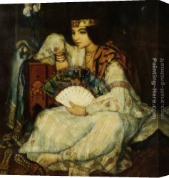 Emile Canvas Paintings - Lady with a Fan by Emile Bernard
