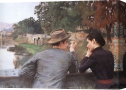 Les Amiants Canvas Paintings - Les Amoureux (Soir d'automne) by Emile Friant