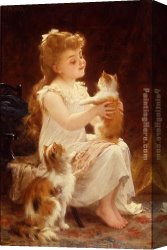 Playing Hide And Seek Canvas Paintings - Playing with the Kitten by Emile Munier
