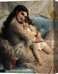 Portrait Canvas Paintings - Portrait of a Mother and Daughter by Emile Munier