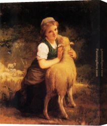 Young Canvas Paintings - Young Girl with Lamb by Emile Munier
