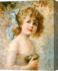 Nest Canvas Paintings - Girl Holding a Nest by Emile Vernon