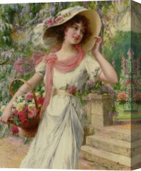 Birds And a Spaniel in a Garden Canvas Paintings - The Flower Garden by Emile Vernon