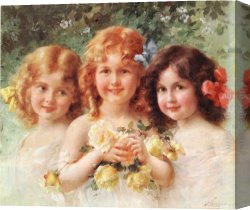 Sisters Canvas Paintings - Three Sisters by Emile Vernon