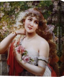 Emile Canvas Paintings - Young Lady With Roses by Emile Vernon