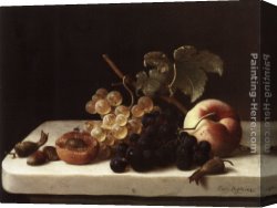 Emilie, Canvas Paintings - Grapes Acorns and Apricots on a Marble Ledge by Emilie Preyer