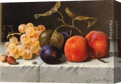 Still Life with Flowers And Fruit Canvas Paintings - Still Life with Fruit and Nuts by Emilie Preyer