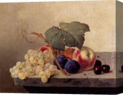 Emilie, Canvas Paintings - Still Life With Grapes, Peaches, Plums And Cherries by Emilie Preyer